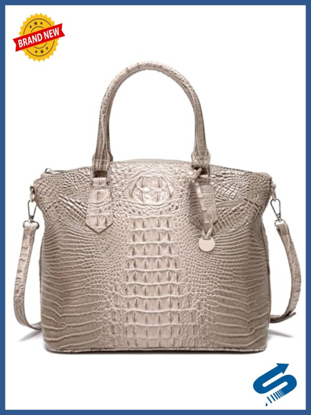 Vegan Leather Crocodile Satchel Tote with Shoulder Strap